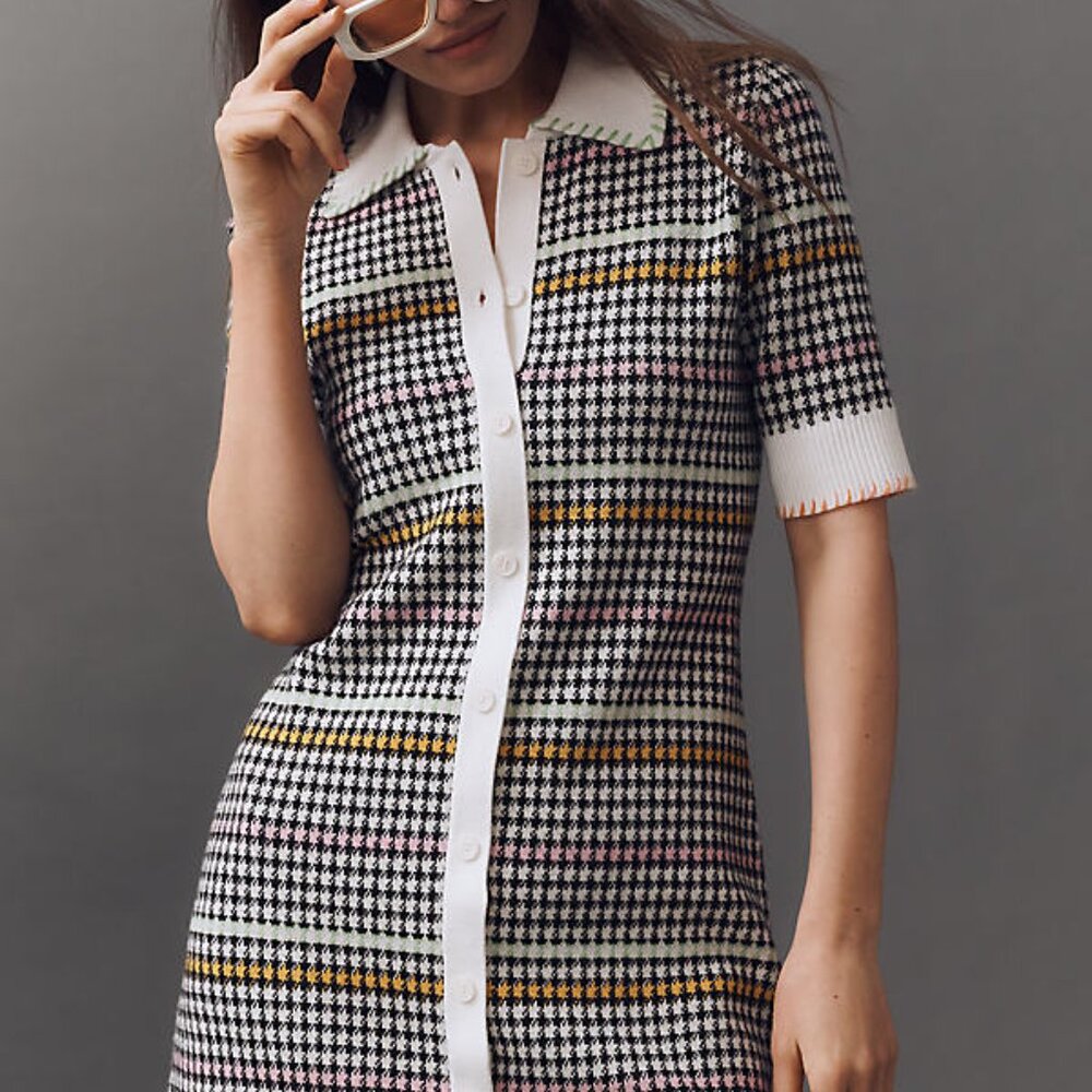Maeve Multicolor Checkered Midi  knit Dress Size L